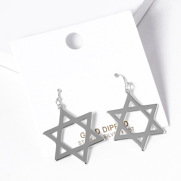 White Gold Dipped Star Of David Dangle Earrings - Picture 1 of 3